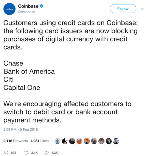 coinbase no longer accepts credit cards